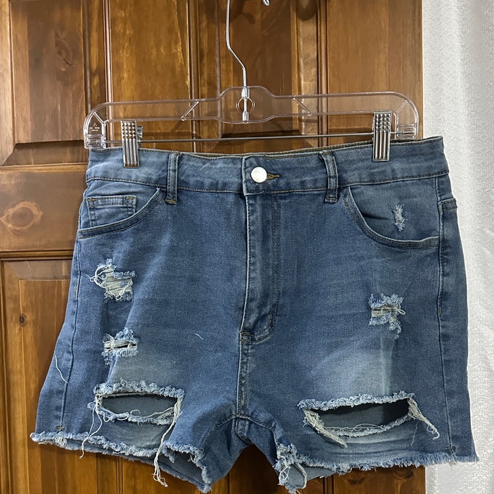 SHEIN Blue Distressed Jean Shorts